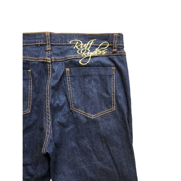 Ruff Ryders Y2K Flare embroidered Jeans size 14 (34x31) dark wash gold accent - Picture 8 of 11